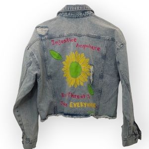 Women's Rights Denim Jean Jacket Size Medium Patches Cropped Feminist